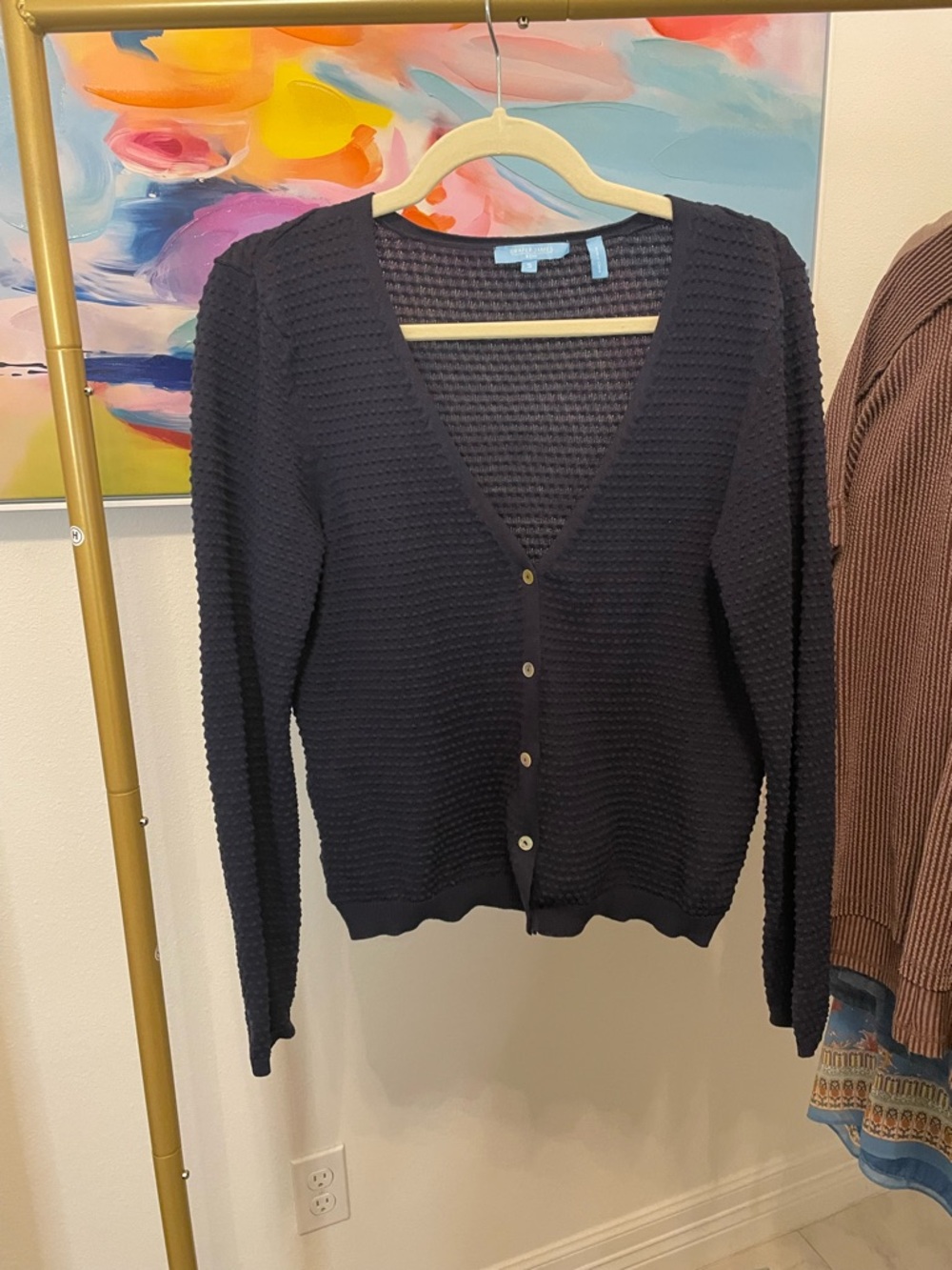 Draper James Navy Waffle-Knit Button Cardigan Small
